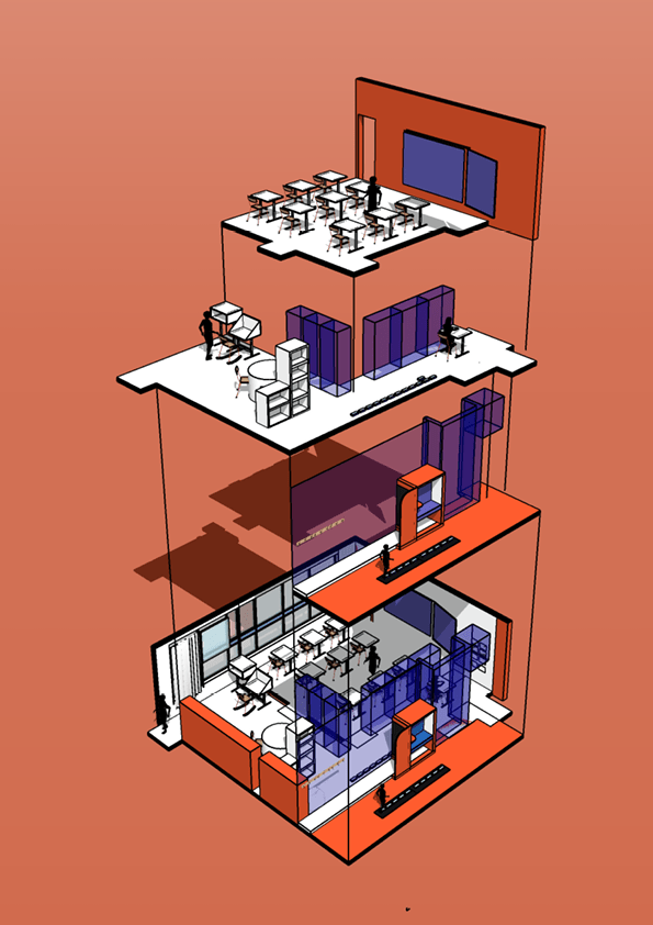 Axonométrie de l'aménagement du nouvel espace ULIS 